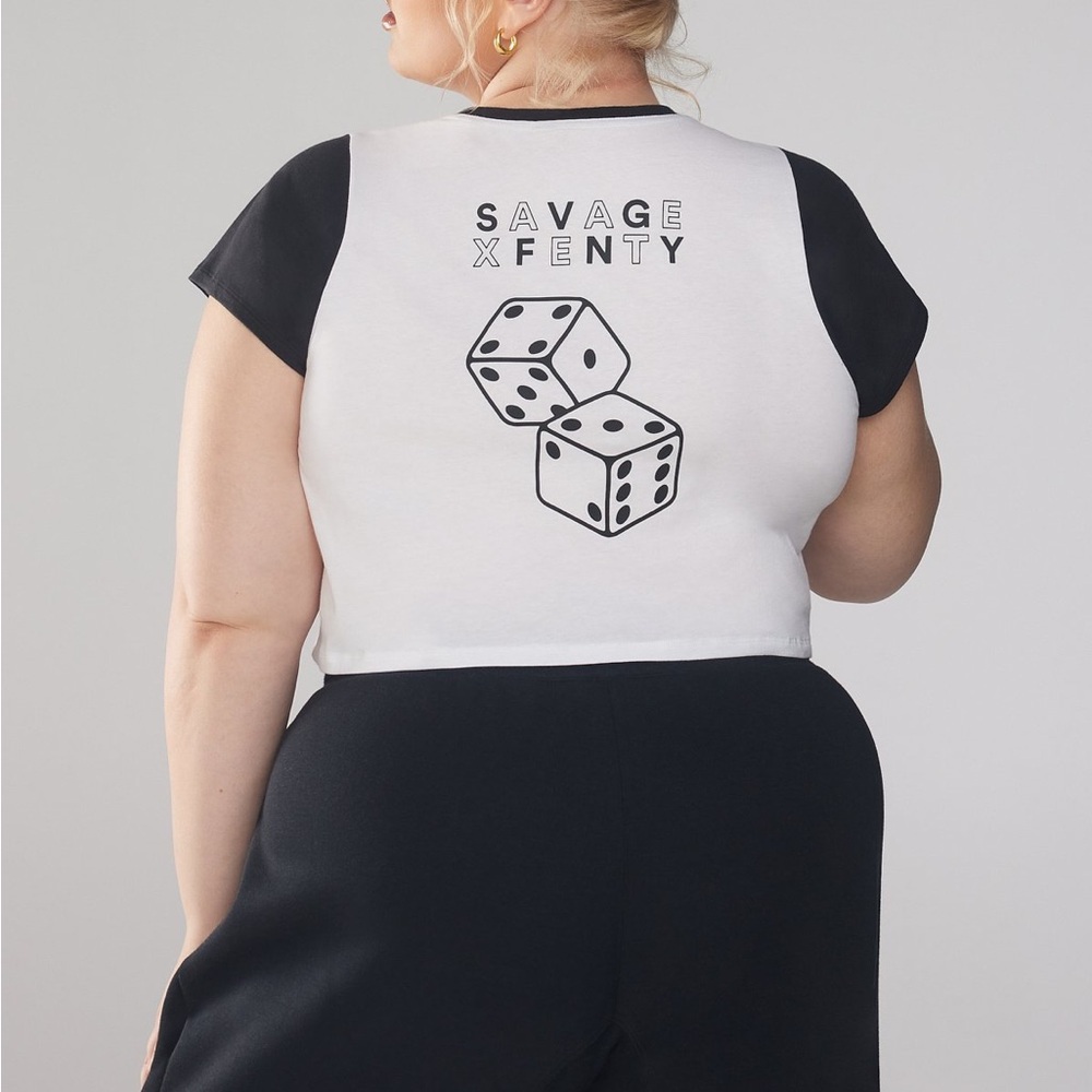 Savage X Fenty Essential Racer Baby Pocket Tee - Size 1X‎ - White/Black - NWT